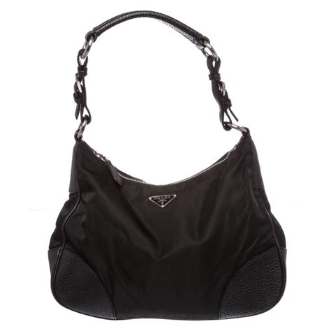 prada leather trimmed shoulder bag|Prada vintage nylon shoulder bag.